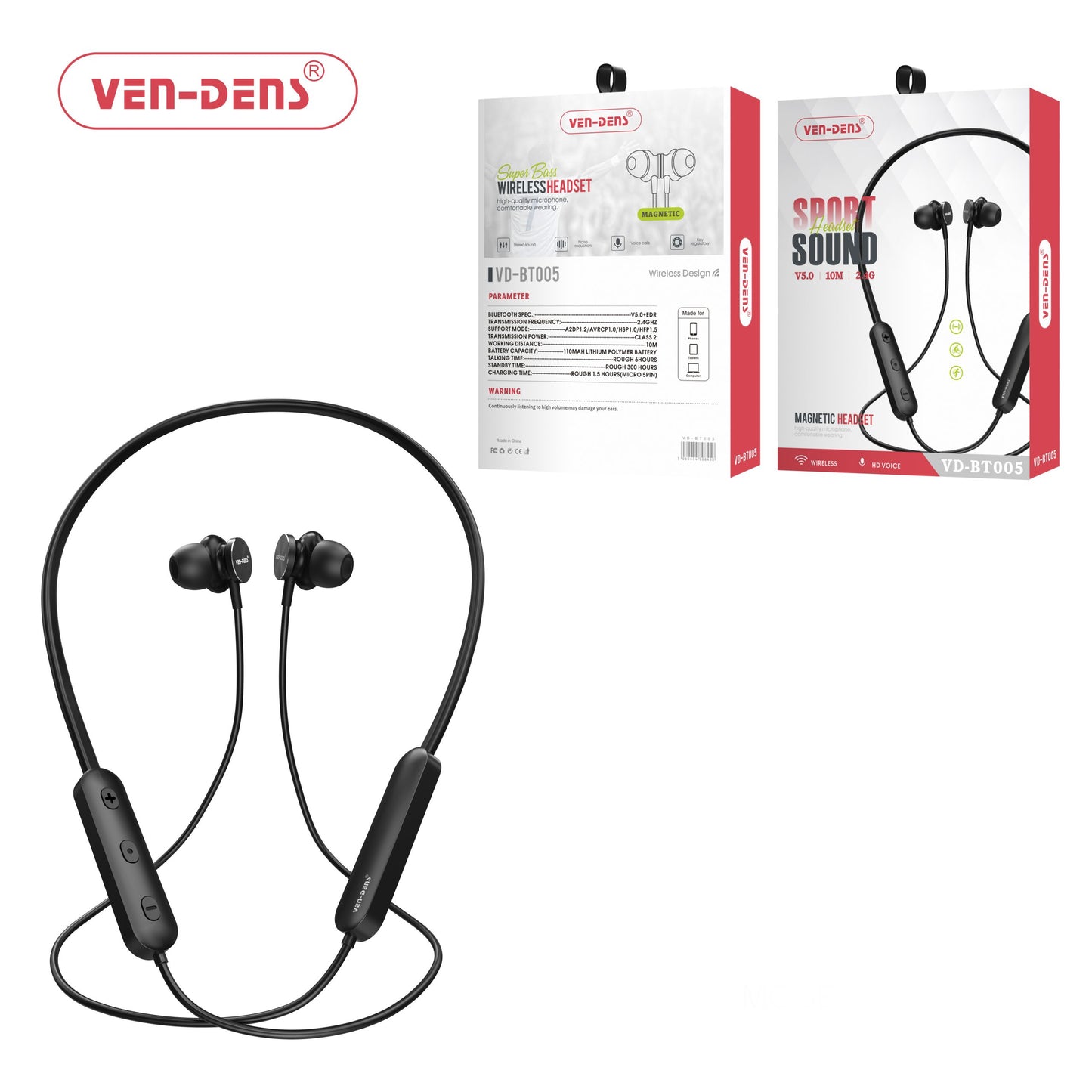 Ven Dens Wireless Magnetic Sports Sound Neck Headset (VD-BT005)