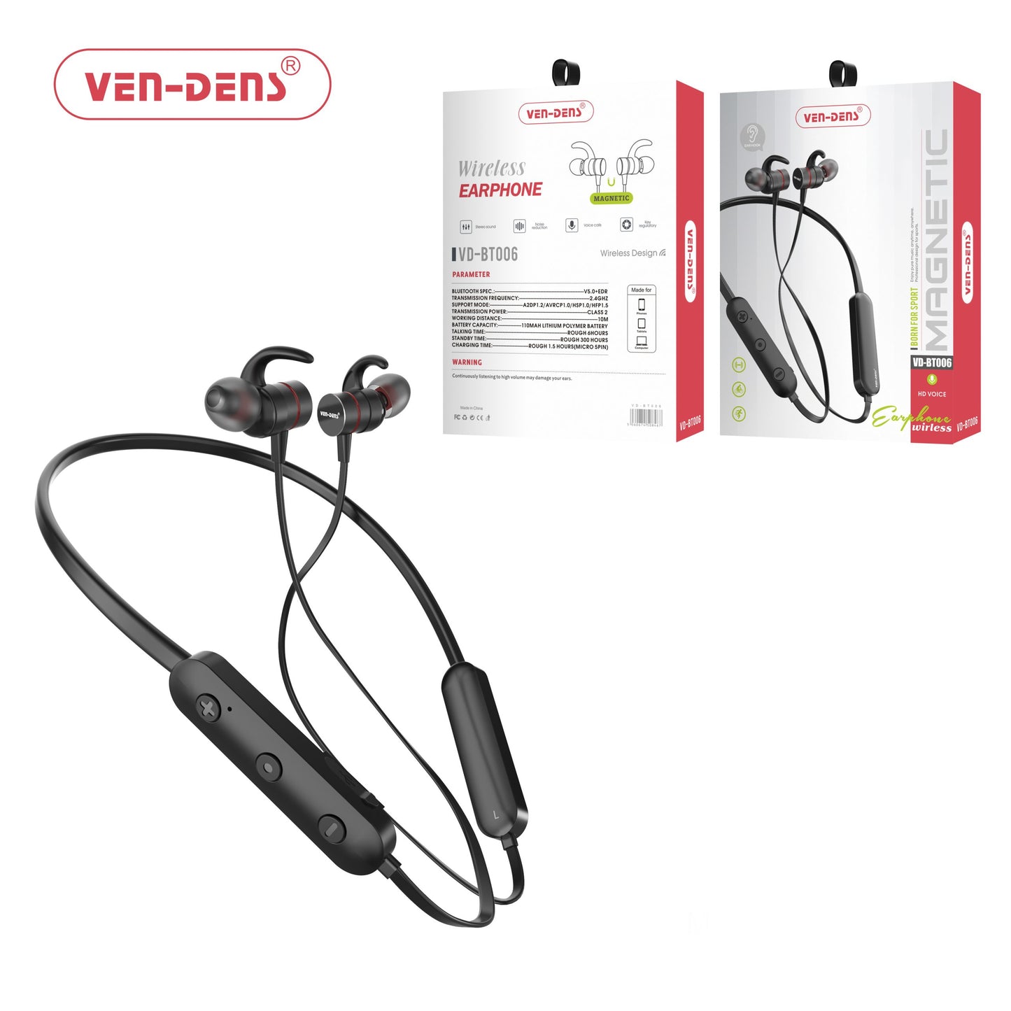 Ven Dens Magnetic Wireless Sports Neck Earphones (VD-BT006)