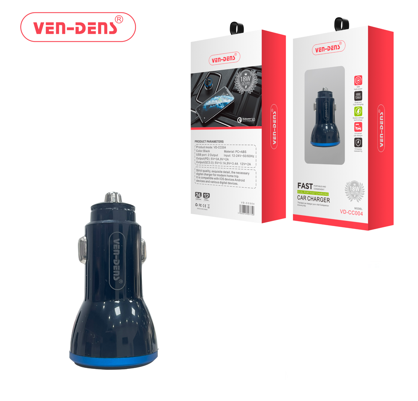 Ven Dens Car Charger Dual Port (VD-CC004)