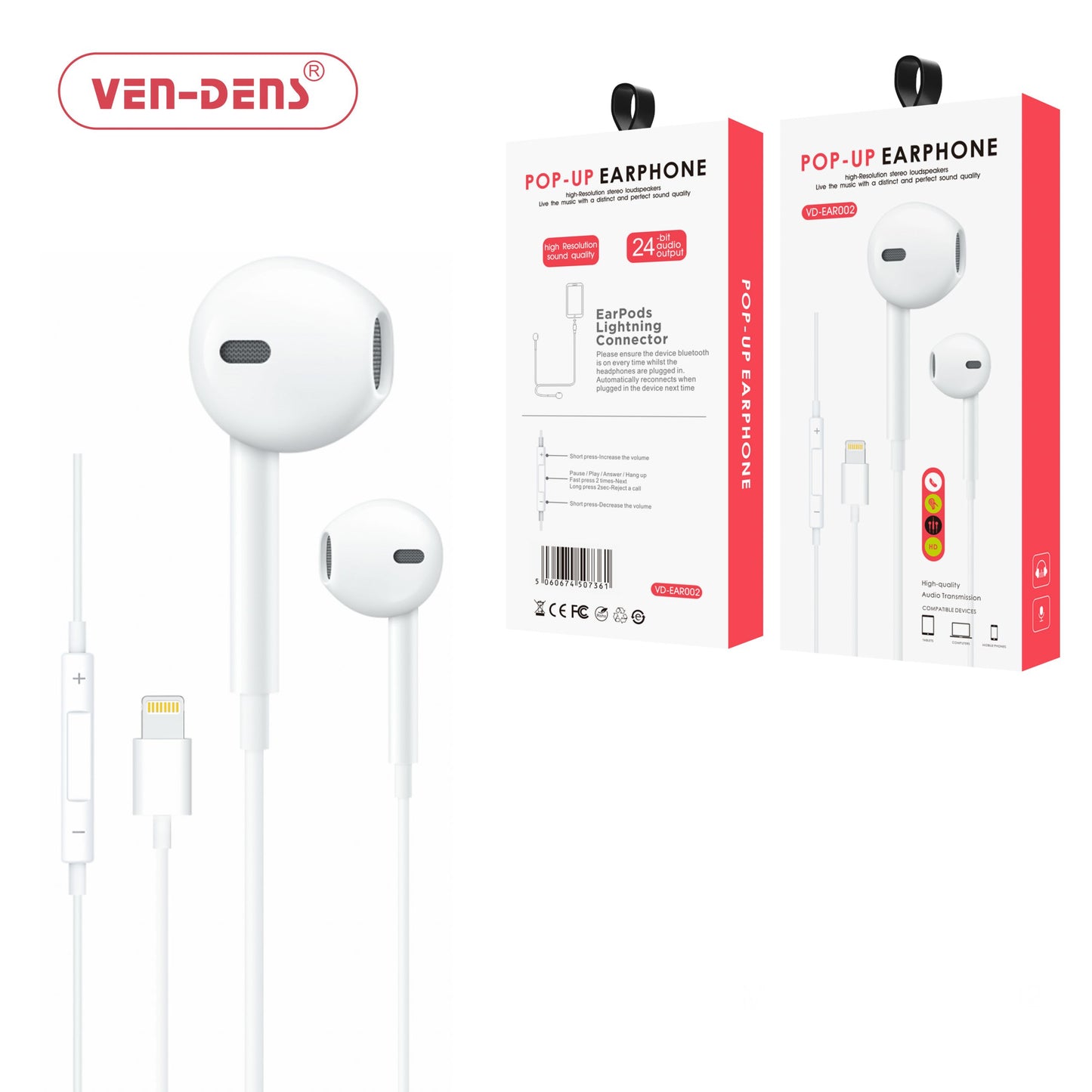 High-Quality Stereo Sound Lightnning Connector Earphones For iPhone