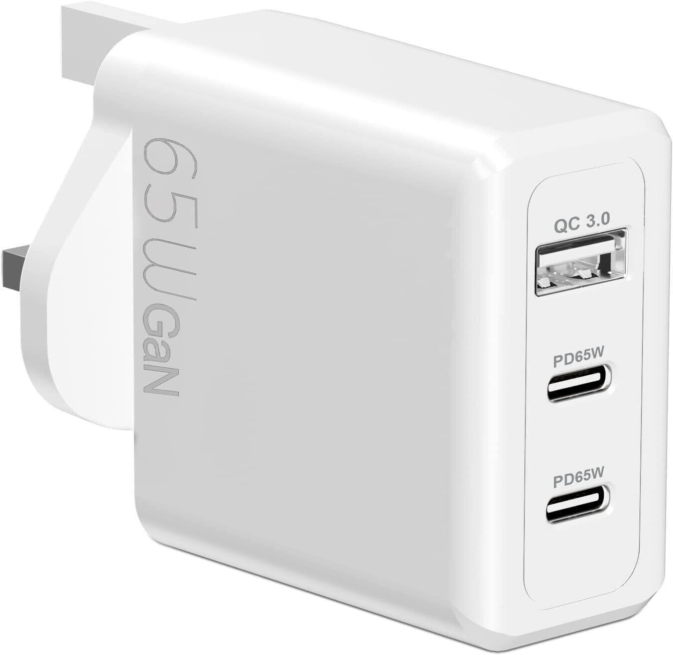 65W USB & Type-C 3-in-1 Portable Fast Wall Charger for iPhone, MacBook, Samsung