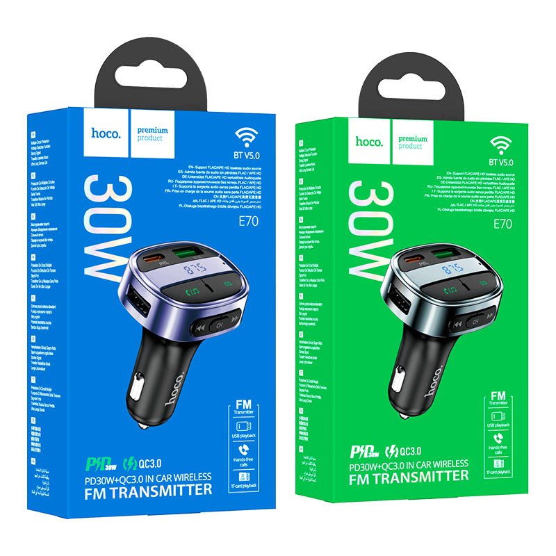 Hoco Car charger “E70” PD30W+QC3.0 with wireless FM transmitter - Virk Tech Solutions