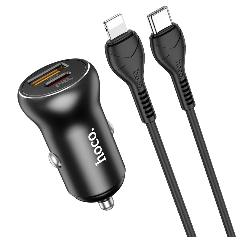 Hoco Car charger “NZ5 Smooth road” PD30W+QC3.0 set with lightnning cable - Virk Tech Solutions