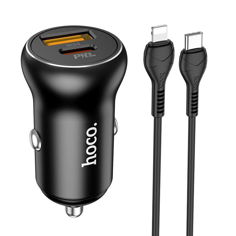 Hoco Car charger “NZ5 Smooth road” PD30W+QC3.0 set with lightnning cable - Virk Tech Solutions