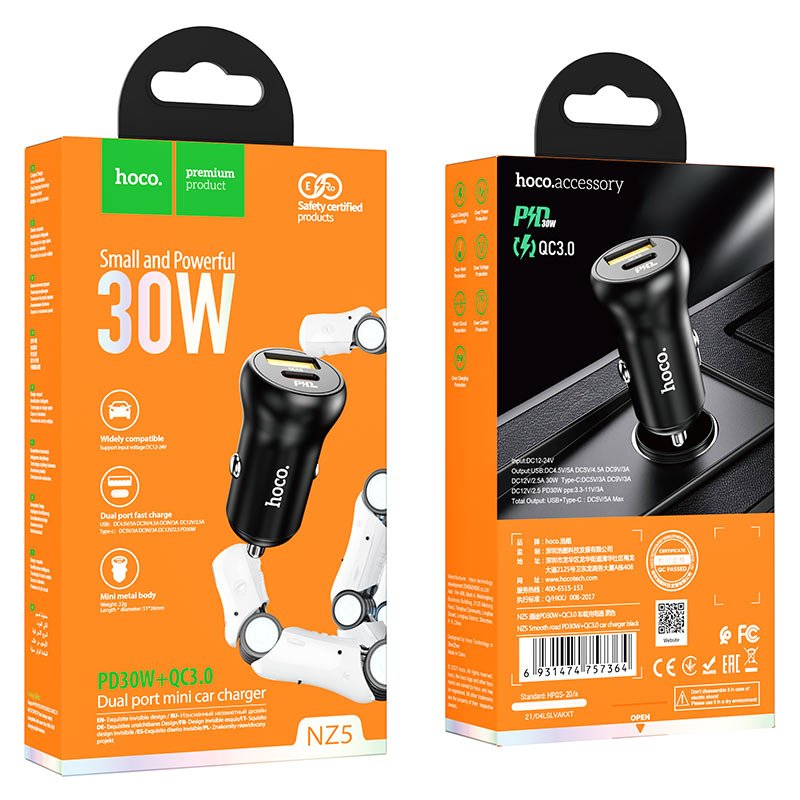 Hoco Car charger “NZ5 Smooth road” PD30W+QC3.0 single charger - Virk Tech Solutions