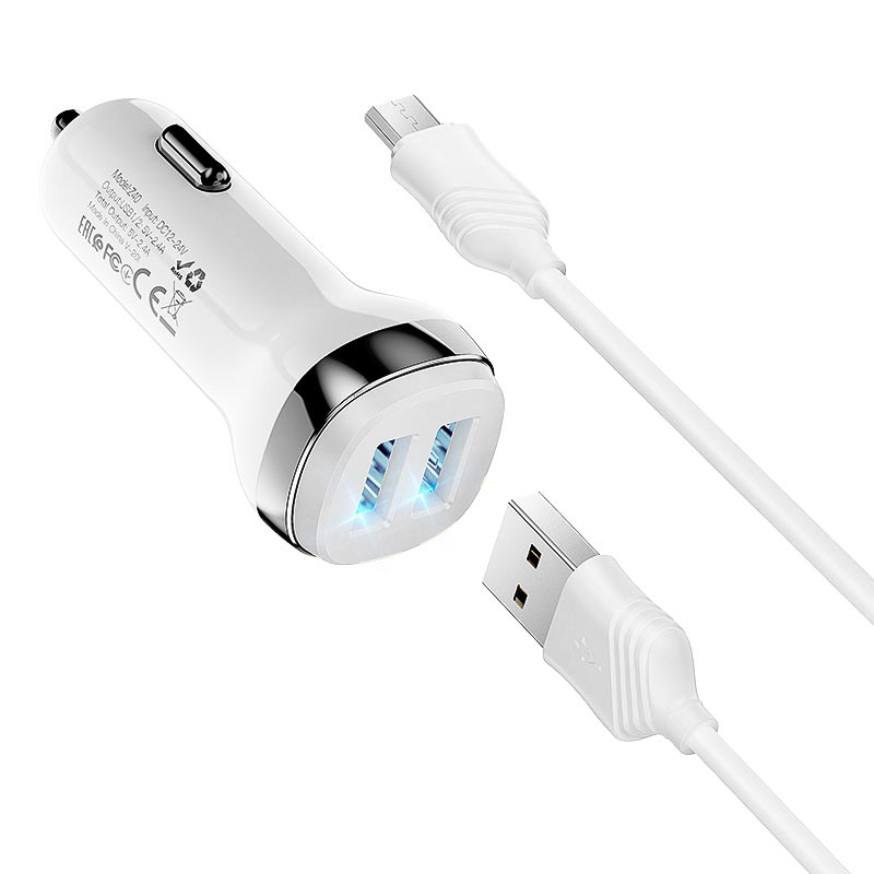 Hoco Car charger “Z40 Superior” dual port set with micro-USB cable - Virk Tech Solutions