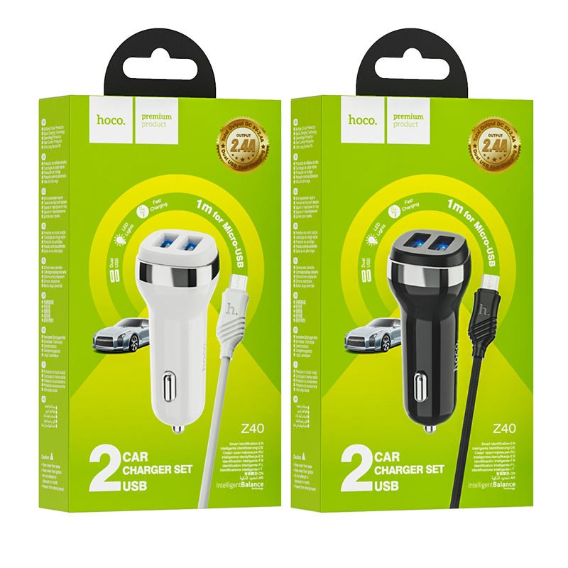 Hoco Car charger “Z40 Superior” dual port set with micro-USB cable - Virk Tech Solutions