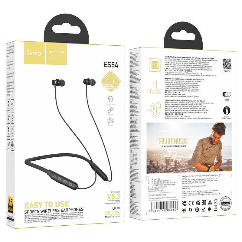 Wireless Sports Neck Band Earphones with Type-C Charging Port