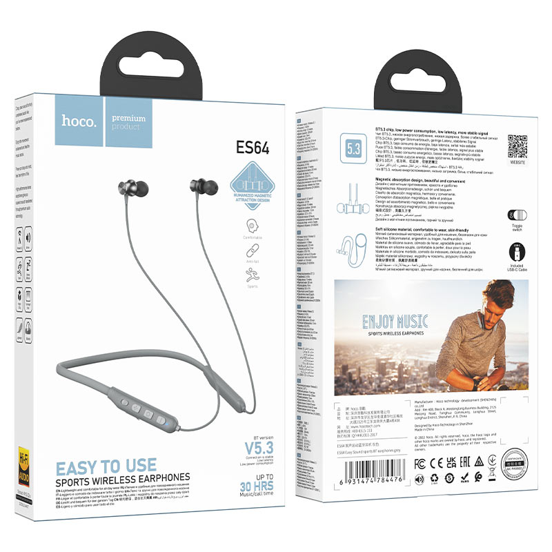 Wireless Sports Neck Band Earphones with Type-C Charging Port