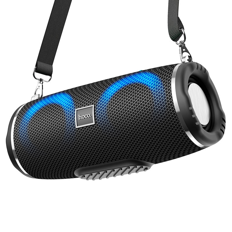 a speaker with a blue light on it