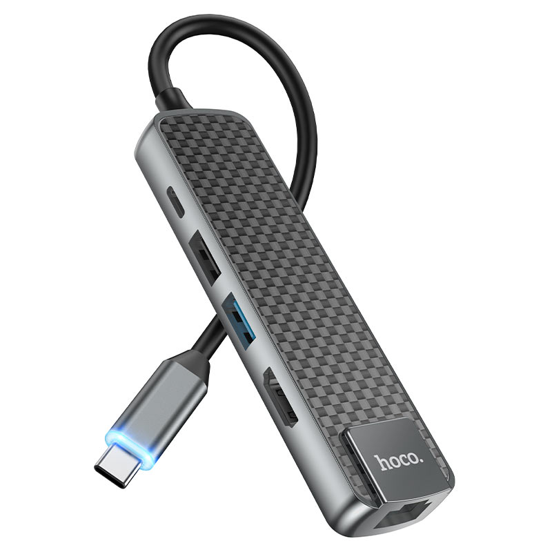 Hoco Type-C hub “HB23 Easy view” HDMI + USB3.0 + USB2.0 + RJ45 + PD - Virk Tech Solutions