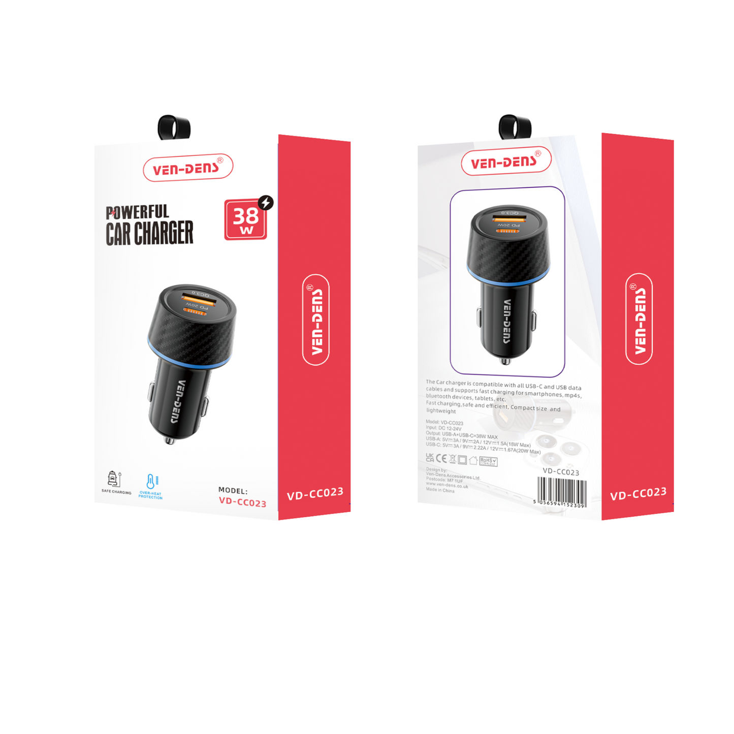 38W Dual Port USB & Type-C  Fast Charging Car Charger Compatible with all Phones