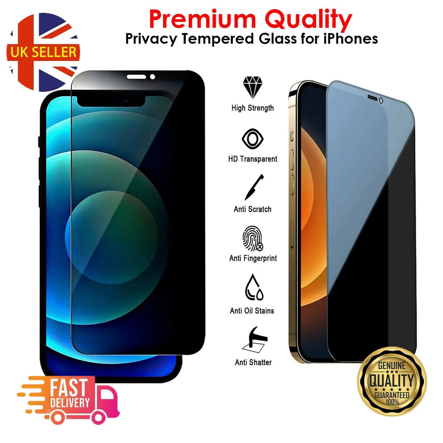 Privacy Tempered Glass Screen Protector iPhone X, XS, XR, XS Max