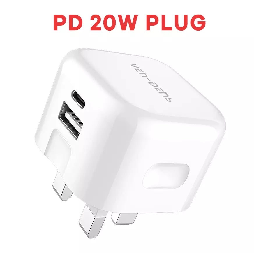 High-Quality 20W Fast Wall Charger Dual USB & Type-C Ports for iPhone, Samsung