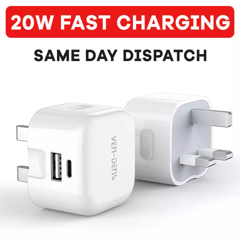 High-Quality 20W Fast Wall Charger Dual USB & Type-C Ports for iPhone, Samsung